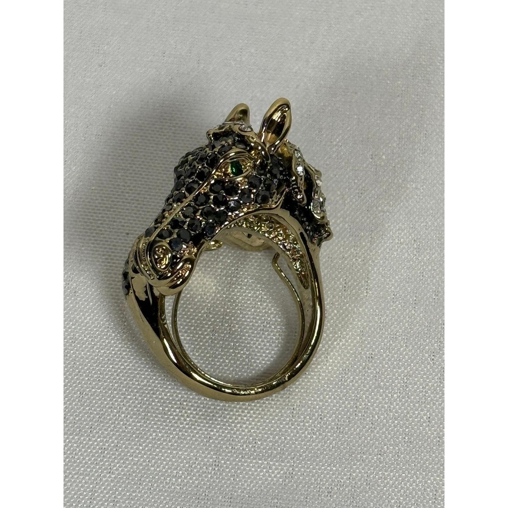 Off Park Collection Horse Head Statement Ring – Gold‑Tone Pavé, Size 7